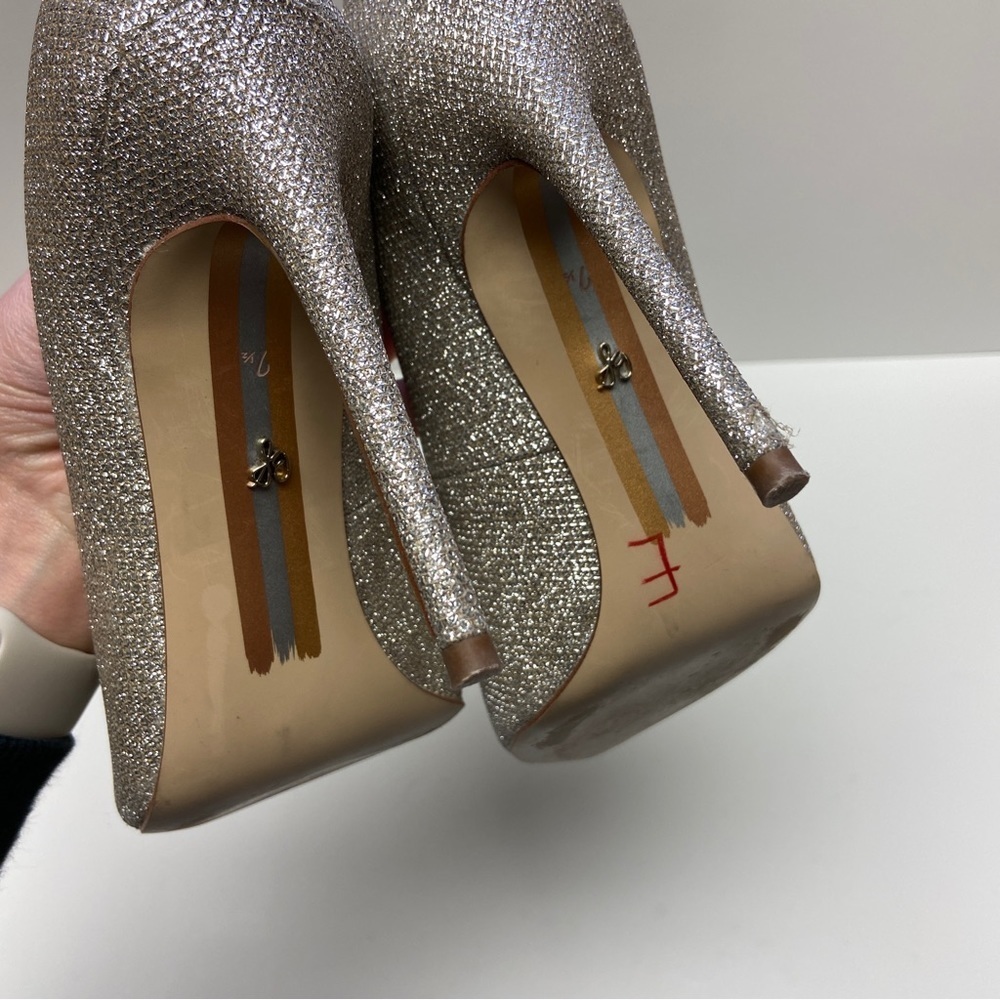Sam Edelman Silver Glitter Pointed Toe Stiletto Heels | Size 7.5 - Picture 4 of 12
